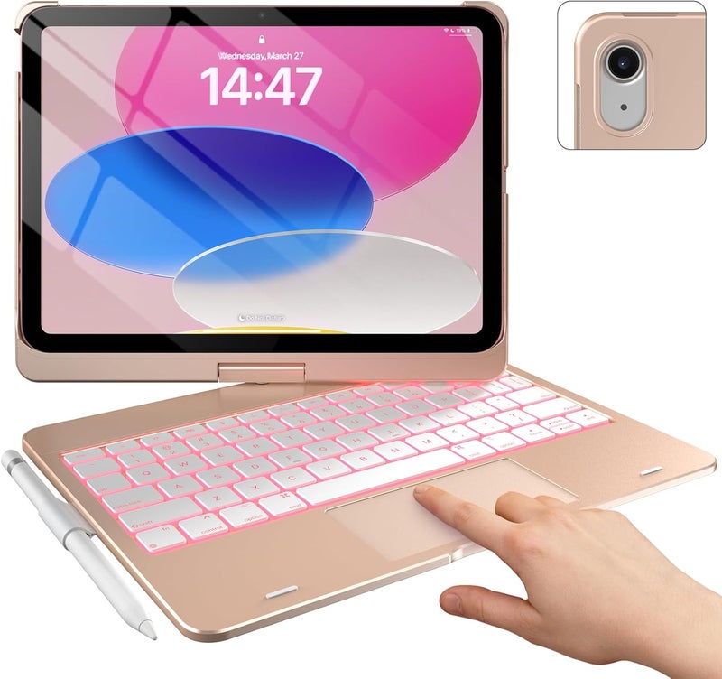 typecase Touch iPad 11th 10th Generation Case with Keyboard (11" 2025, A16 & 10.9" 2022) – 360° Rotatable, 11-Color Backlit, Multi-Touch Trackpad, Pencil Holder, Thin & Light – Rose Gold - Image 1